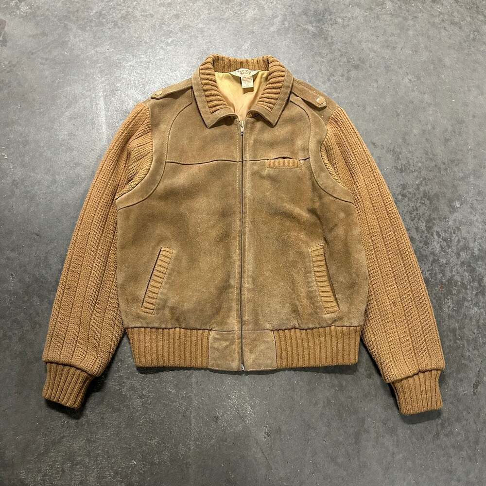 Vintage Country Craft Genuine Leather Suede & Knit Bomber Jacket Tan Men's Large